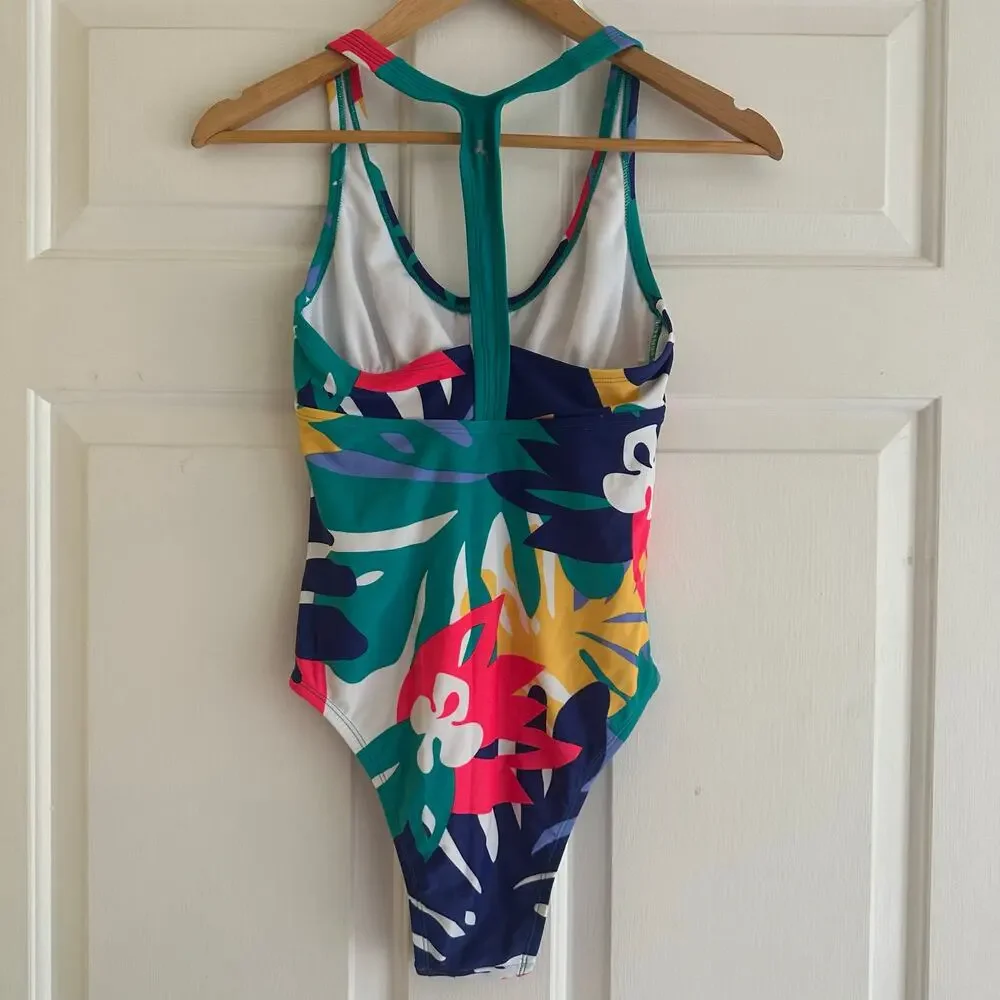 Joy Lab Front-Zip‎ One-Piece Swimsuit Multicolored Retro Size Small